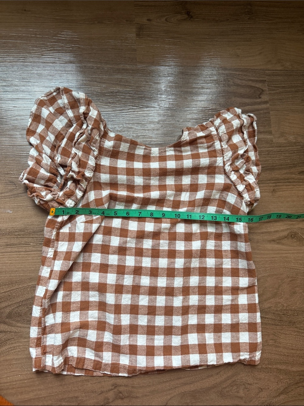 A New day Brown & White Gingham Puff-Sleeve Shirt